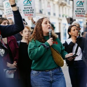 Action le 14 mai 2025 à l'AG de Crédit Agricole - © Rémy El Sibaïe pour Action Justice Climat Paris