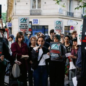 Action le 14 mai 2025 à l'AG de Crédit Agricole - © Rémy El Sibaïe pour Action Justice Climat Paris